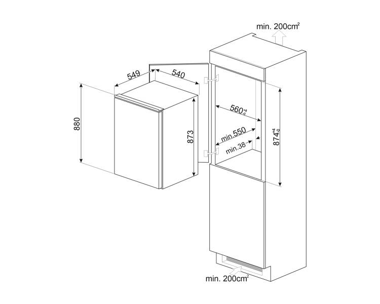 Réfrigérateur encastrable Smeg S4C092F 88 cm avec Freezer F